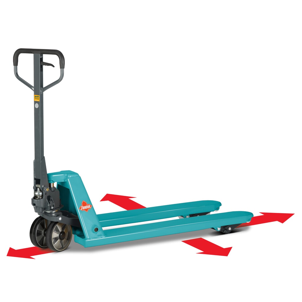 Zdjęcie produktu: 4-kierunkowy ręczny wózek paletowy Ameise® PTM 2.5 Cross, udźwig 2500 kg/1500 kg, długość wideł 1150 mm, poliuretan