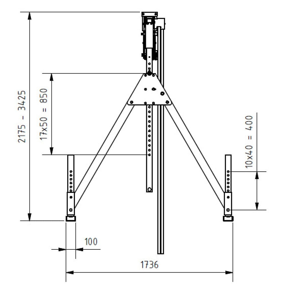 Zdjęcie produktu nr 3: Aluminiowa suwnica bramowa SCHILLING z dzieloną belką, punkt zawieszenia 1730-2980 mm, udźwig 500 kg