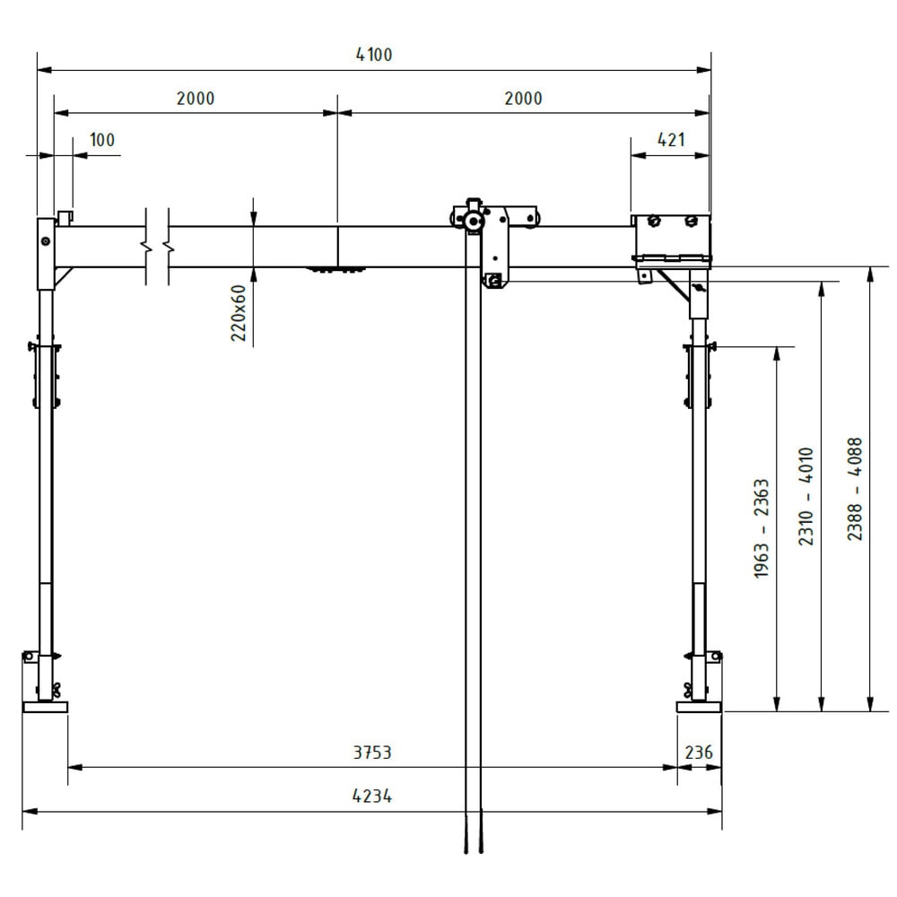 Zdjęcie produktu nr 2: Aluminiowa suwnica bramowa SCHILLING z dzieloną belką, punkt zawieszenia 2310-4010 mm, udźwig 500 kg