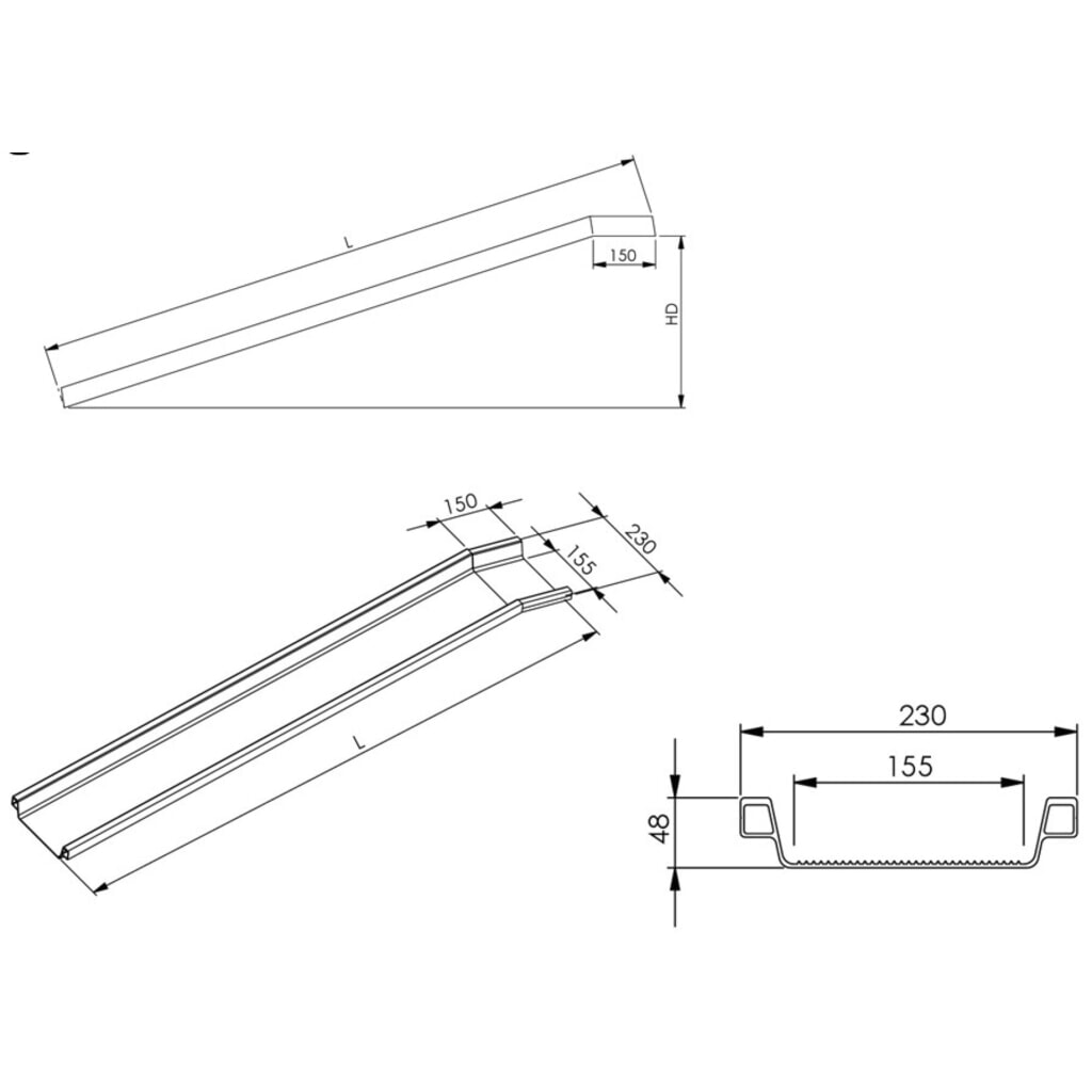 Zdjęcie produktu nr 5: Szyny przeładunkowe Universal, z krawędzią ochronną, nośność 600 kg/para, szer. x dł. 150 x 1 500 mm
