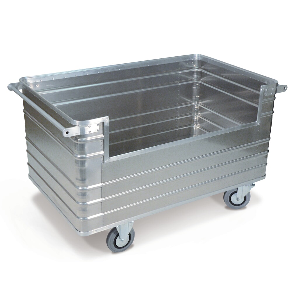 Aluminiowy wózek skrzyniowy, ściana pełna z wycięciem bocznym, 945 l Zdjęcie produktu: Aluminiowy wózek skrzyniowy, ściana pełna z wycięciem bocznym, 945 l