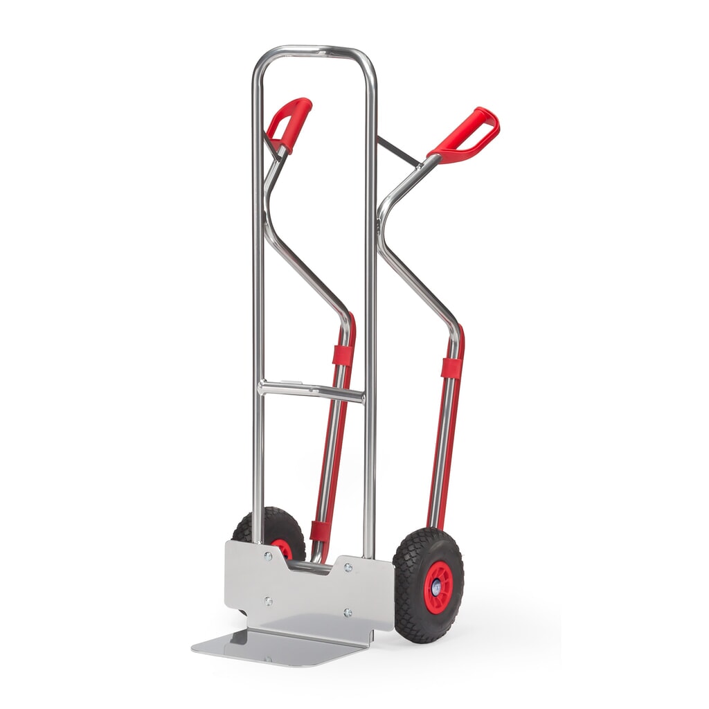 Zdjęcie produktu nr 1: Aluminiowy wózek transportowy fetra®, udźwig 200 kg, szufla szer. x gł. 320 x 250 mm, z płozami ślizgowymi, ogumienie PU