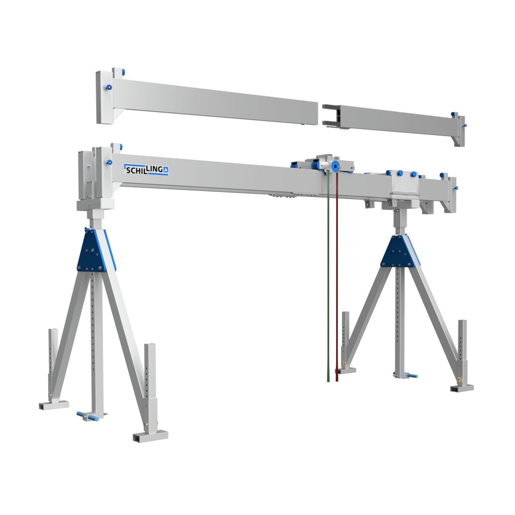 Zdjęcie produktu: Aluminiowy żuraw bramowy z dzieloną podwójną belką, punkt zawieszenia 2786-4336 mm, udźwig 2 000 kg