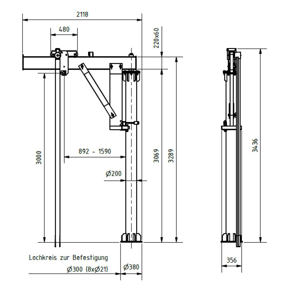 Zdjęcie produktu nr 2: Aluminiowy żuraw obrotowy SCHILLING, punkt zawieszenia 3000 mm, wysięgnik 2000 mm, udźwig 500 kg