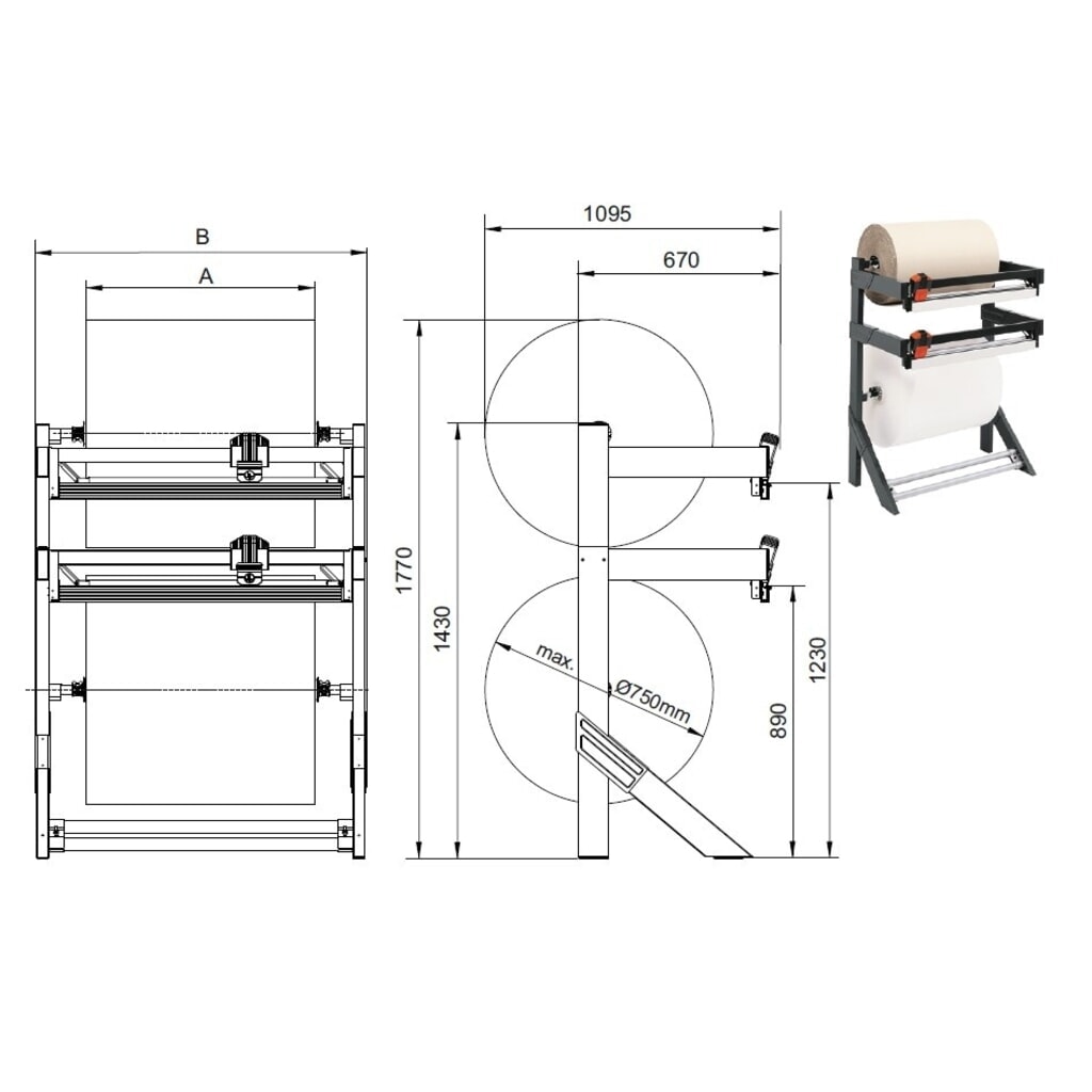 Zdjęcie produktu nr 4: Rocholz podwójny stojak do cięcia, do wysokich obciążeń, maks. ciężar rolki 150 kg, szerokość cięcia 750 mm