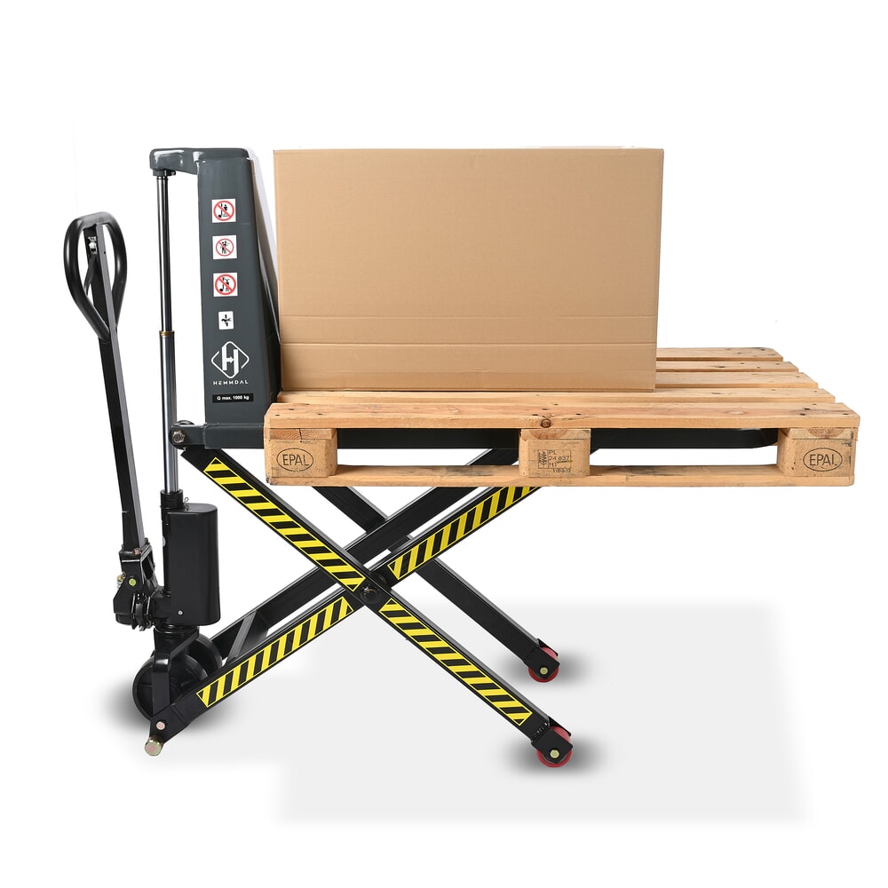 Zdjęcie produktu nr 2: Wózek paletowy z podnośnikiem nożycowym HEMMDAL PTM 1.0 Scissor, udźwig 1000 kg, długość wideł 1150 mm, poliuretan, pojedyncza rolka