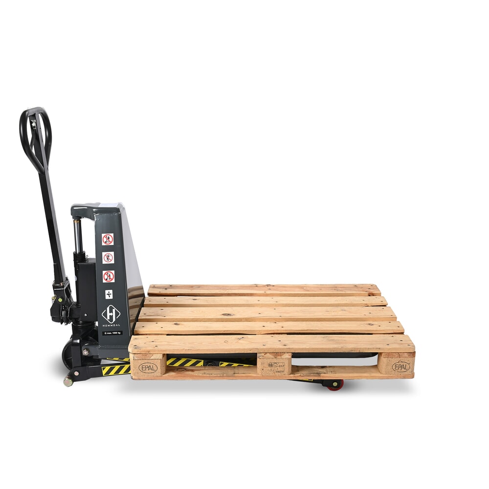 Zdjęcie produktu nr 10: Wózek paletowy z podnośnikiem nożycowym HEMMDAL PTM 1.0 Scissor, udźwig 1000 kg, długość wideł 1150 mm, poliuretan, pojedyncza rolka