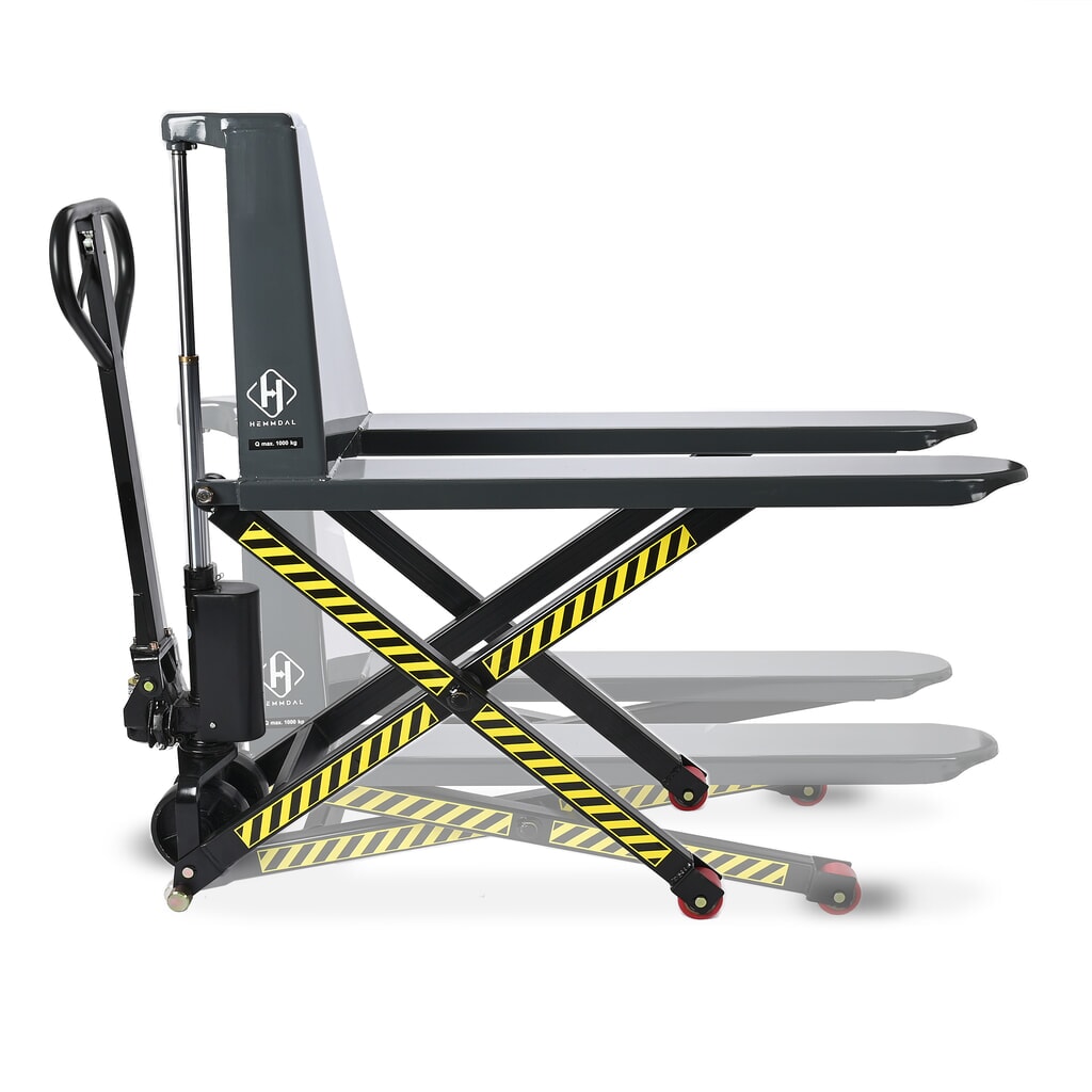 Zdjęcie produktu: Wózek paletowy z podnośnikiem nożycowym HEMMDAL PTM 1.0 Scissor, udźwig 1000 kg, długość wideł 1150 mm, poliuretan, pojedyncza rolka
