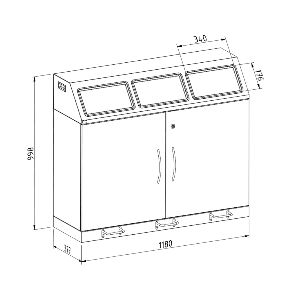 Zdjęcie produktu nr 2: Pojemnik na surowce wtórne stumpf® z drzwiczkami i wkładem wewnętrznym, 3 x 70 l