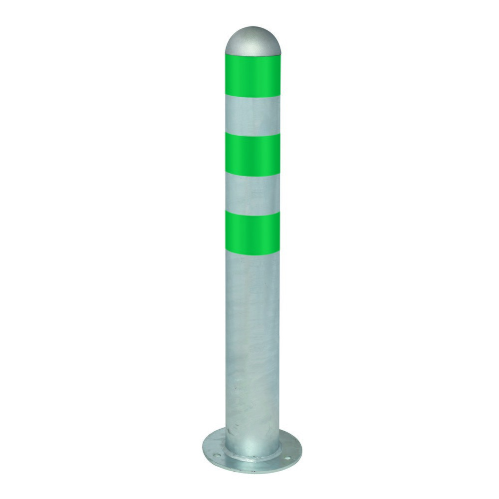 Zdjęcie produktu nr 1: Słupek ochronny do stacji ładujących I, Ø 108 mm, wysokość 800 mm, do kołków, stal, zielone pierścienie odblaskowe