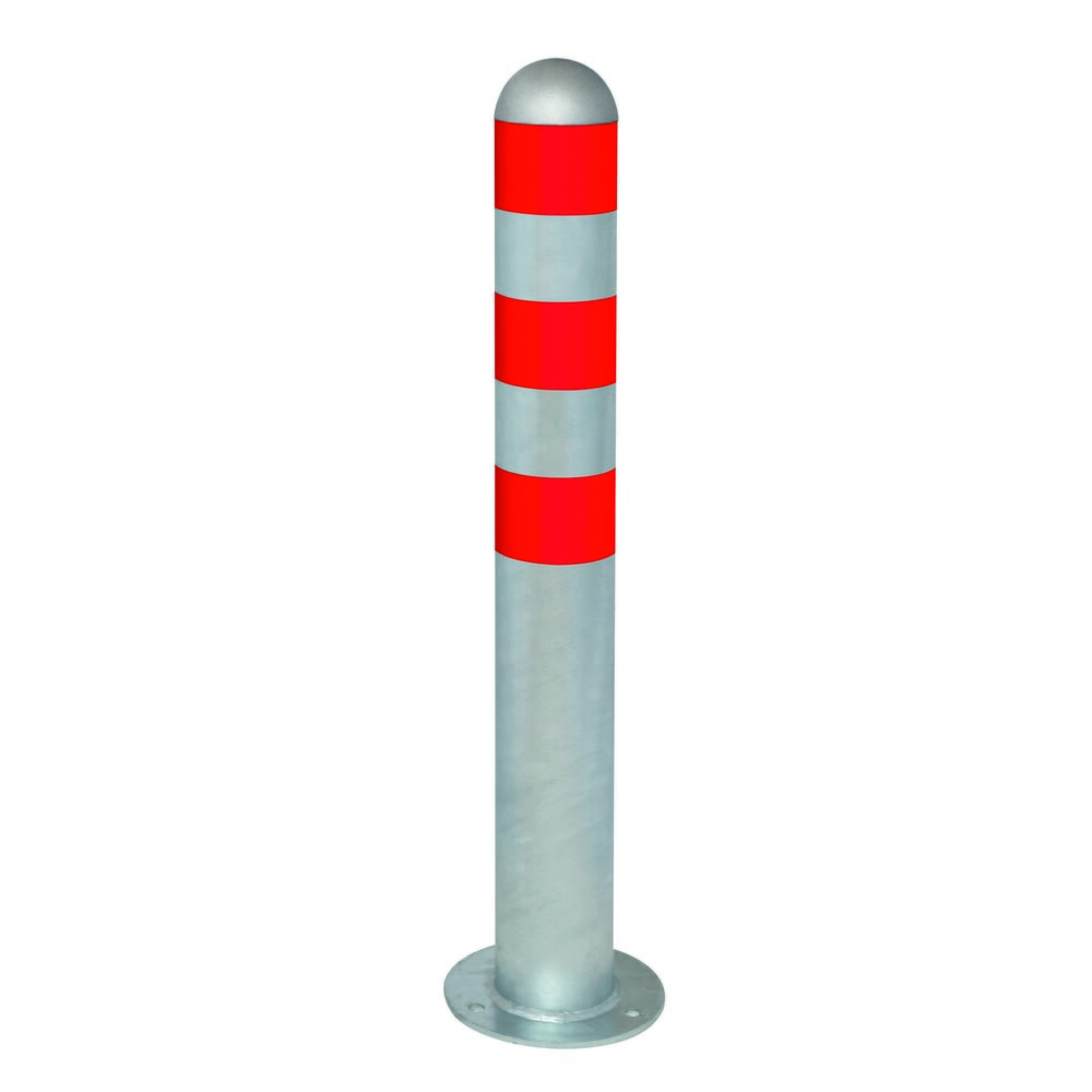 Zdjęcie produktu nr 1: Słupek ochronny do stacji ładujących I, Ø 108 mm, wysokość 800 mm, do kołków, stal, czerwone pierścienie odblaskowe