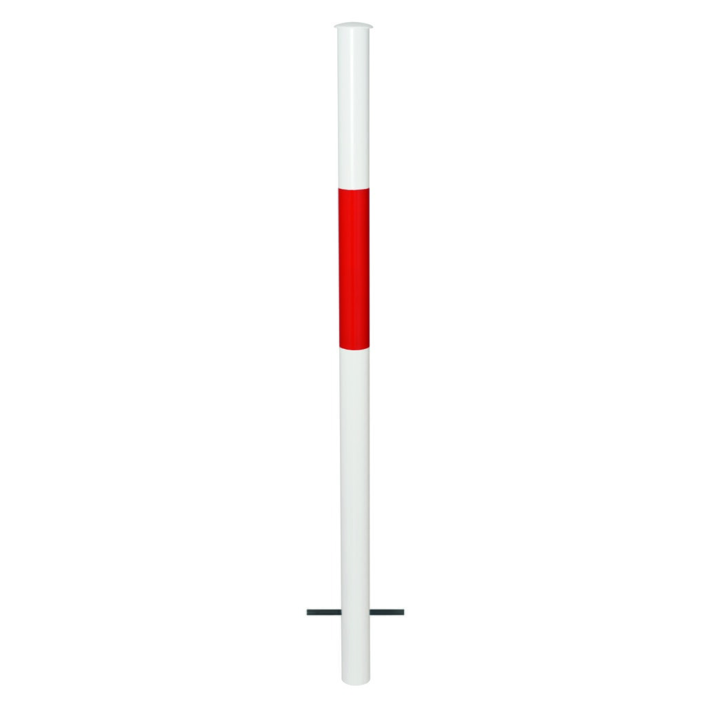Zdjęcie produktu: Bariera systemowa URBAN, rura pionowa, Ø 60 mm, wysokość nad podłożem 1000 mm, do osadzenia w betonie, ocynkowana ogniowo oraz lakierowana, kolor czerwony/biały