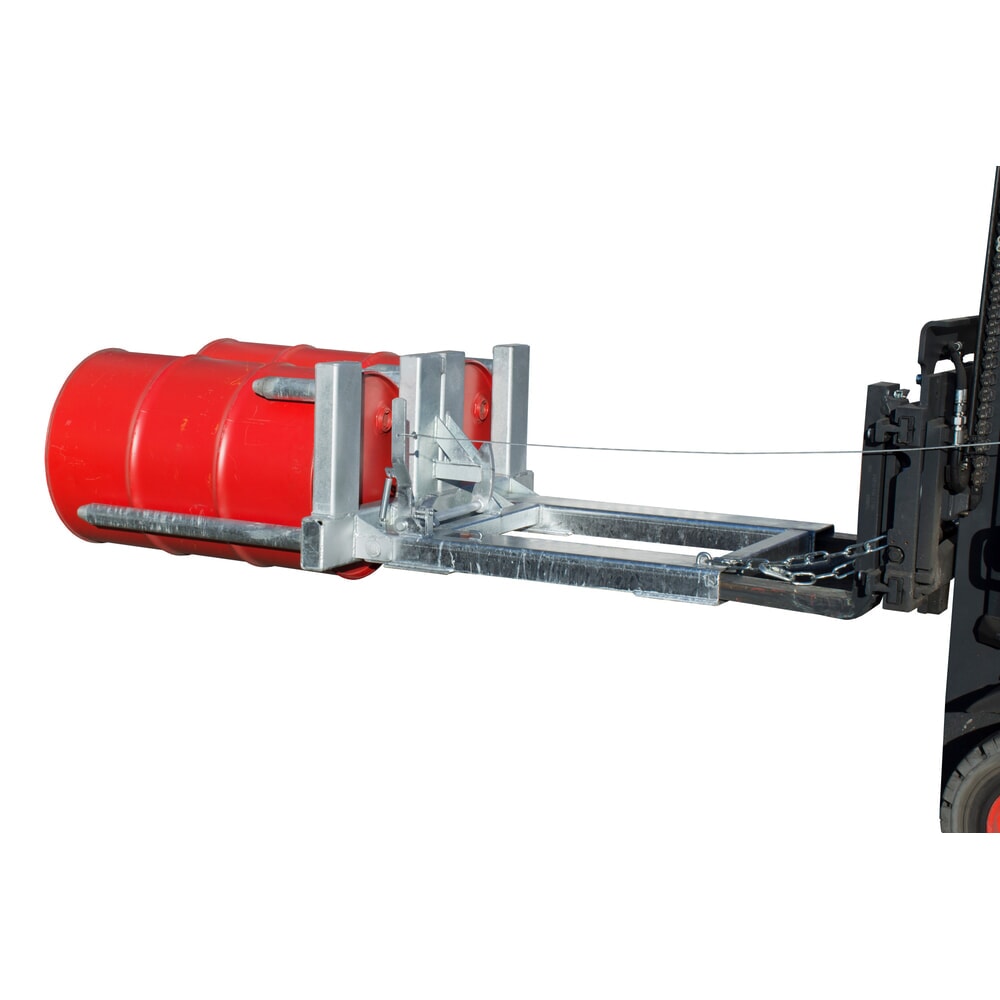 Zdjęcie produktu nr 2: Bauer® chwytak do beczek FW-II do 200-litrowych stalowych beczek ze szpuntem i beczek z obręczą toczną, obracanie beczek, osprzęt do wózka widłowego, cynkowany ogniowo