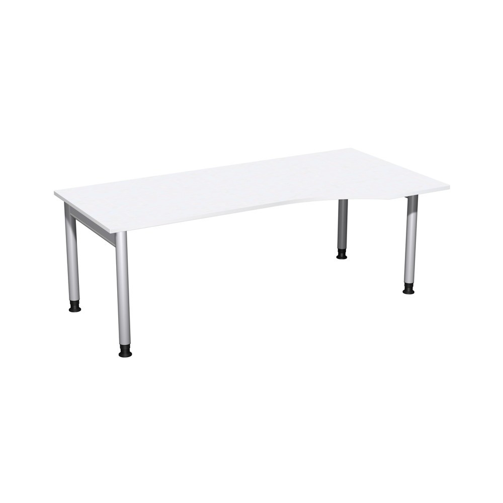 Obraz produktu: Biurko komputerowe Profi, stelaż z 4 nogami, regulacja wysokości, kształt PC prawa strona, szer. x gł. 2000 x 1000 mm, kolor biały