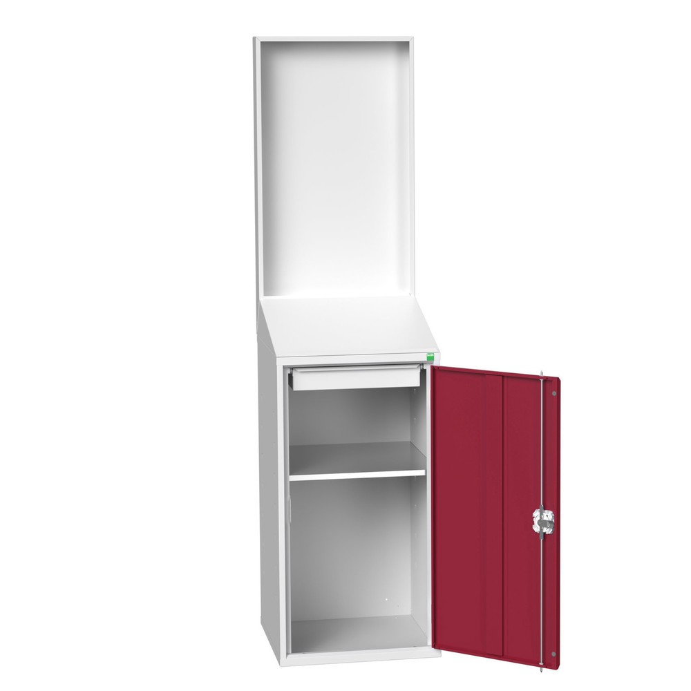 Obraz produktu: bott verso Economy Pult z gładką ścianą tylną, 1 półką oraz 1 szufladą, szer. x gł. x wys.: 525 x 550 x 2000 mm