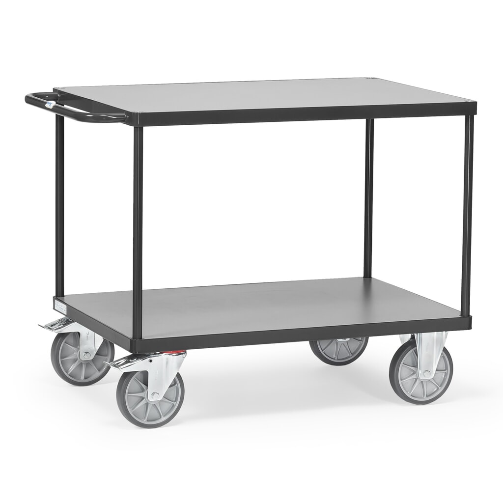 Zdjęcie produktu nr 1: Ciężki wózek stołowy i montażowy fetra®, 2 piętra o wymiarach 700 x 1000 mm, kolor antracytowy szary