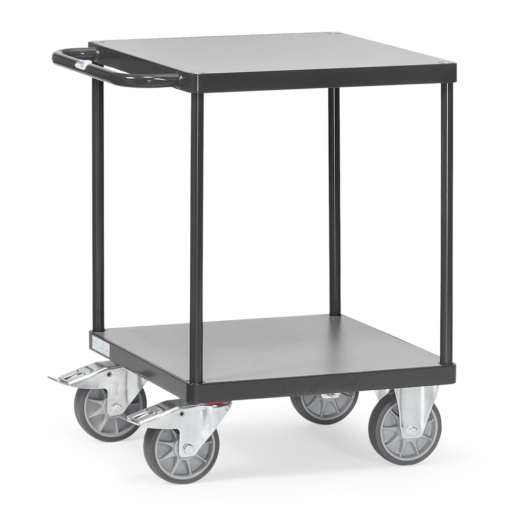 Zdjęcie produktu nr 1: Ciężki wózek stołowy i montażowy fetra®, 2 piętra o wymiarach 600 x 600 mm, kolor antracytowy szary