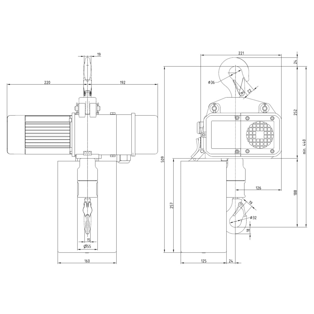 Zdjęcie produktu nr 6: Elektryczna wciągarka łańcuchowa LIFTKET S-Line z zawieszeniem hakowym, udźwig 125 kg, 8/2 m/min