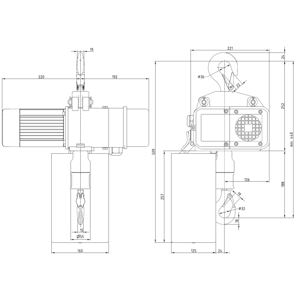 Zdjęcie produktu nr 6: Elektryczna wciągarka łańcuchowa LIFTKET S-Line z zawieszeniem hakowym, udźwig 250 kg, 8/2 m/min