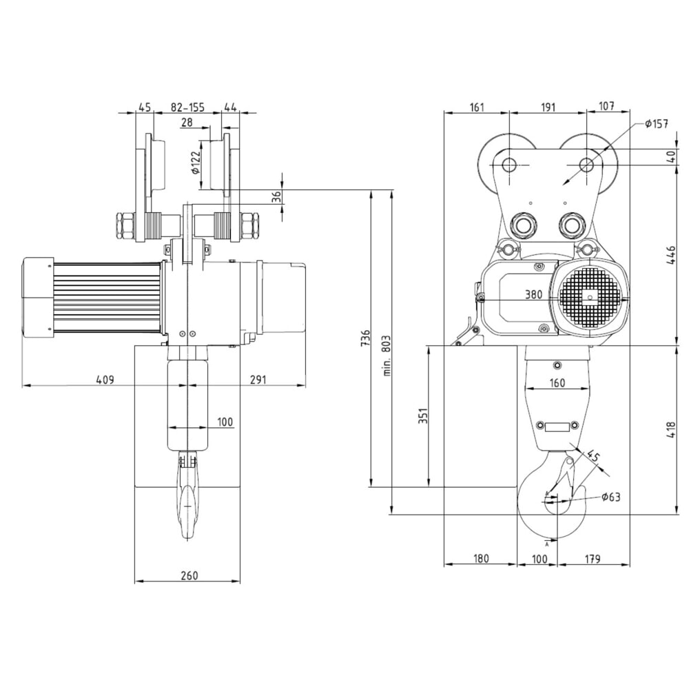 Zdjęcie produktu nr 7: Elektryczna wciągarka łańcuchowa LIFTKET S-Line z wózkiem elektrycznym, udźwig 5000 kg, 5/1,25 m/min