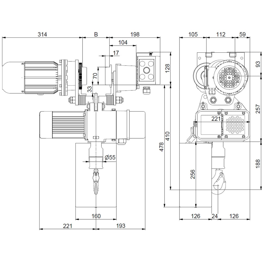 Zdjęcie produktu nr 7: Elektryczna wciągarka łańcuchowa LIFTKET S-Line z wózkiem elektrycznym, udźwig 125 kg, 8/2 m/min
