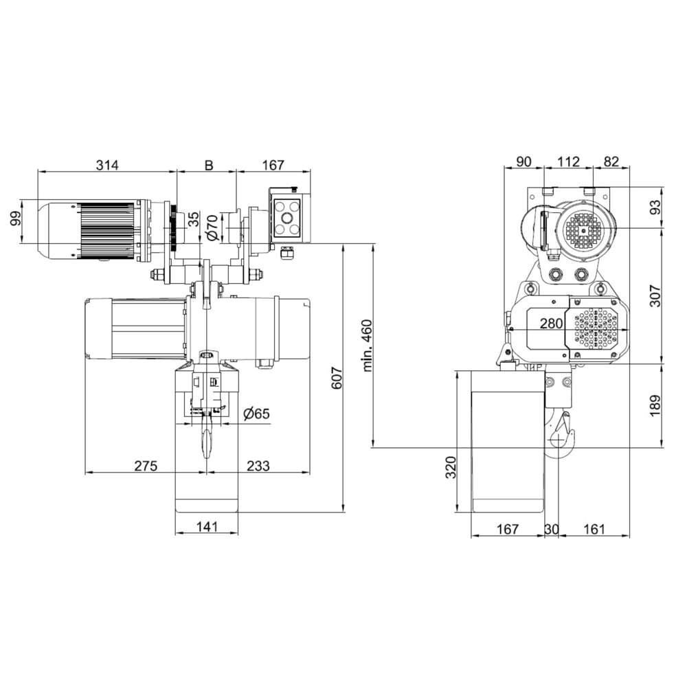 Zdjęcie produktu nr 7: Elektryczna wciągarka łańcuchowa LIFTKET S-Line z wózkiem elektrycznym, udźwig 500 kg, 8/2 m/min