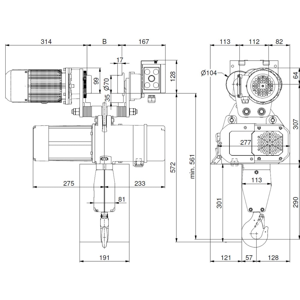 Zdjęcie produktu nr 7: Elektryczna wciągarka łańcuchowa LIFTKET S-Line z wózkiem elektrycznym, udźwig 1000 kg, 4/1 m/min