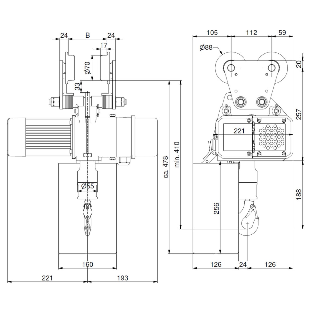Elektryczna wciągarka łańcuchowa LIFTKET S-Line z wózkiem jezdnym, udźwig 125 kg, 8/2 m/min Zdjęcie produktu nr 7: Elektryczna wciągarka łańcuchowa LIFTKET S-Line z wózkiem jezdnym, udźwig 125 kg, 8/2 m/min