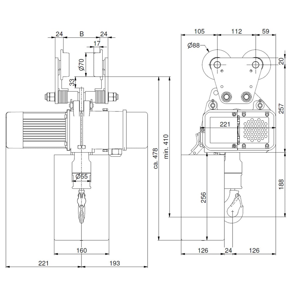 Zdjęcie produktu nr 7: Elektryczna wciągarka łańcuchowa LIFTKET S-Line z wózkiem jezdnym, udźwig 250 kg, 8/2 m/min