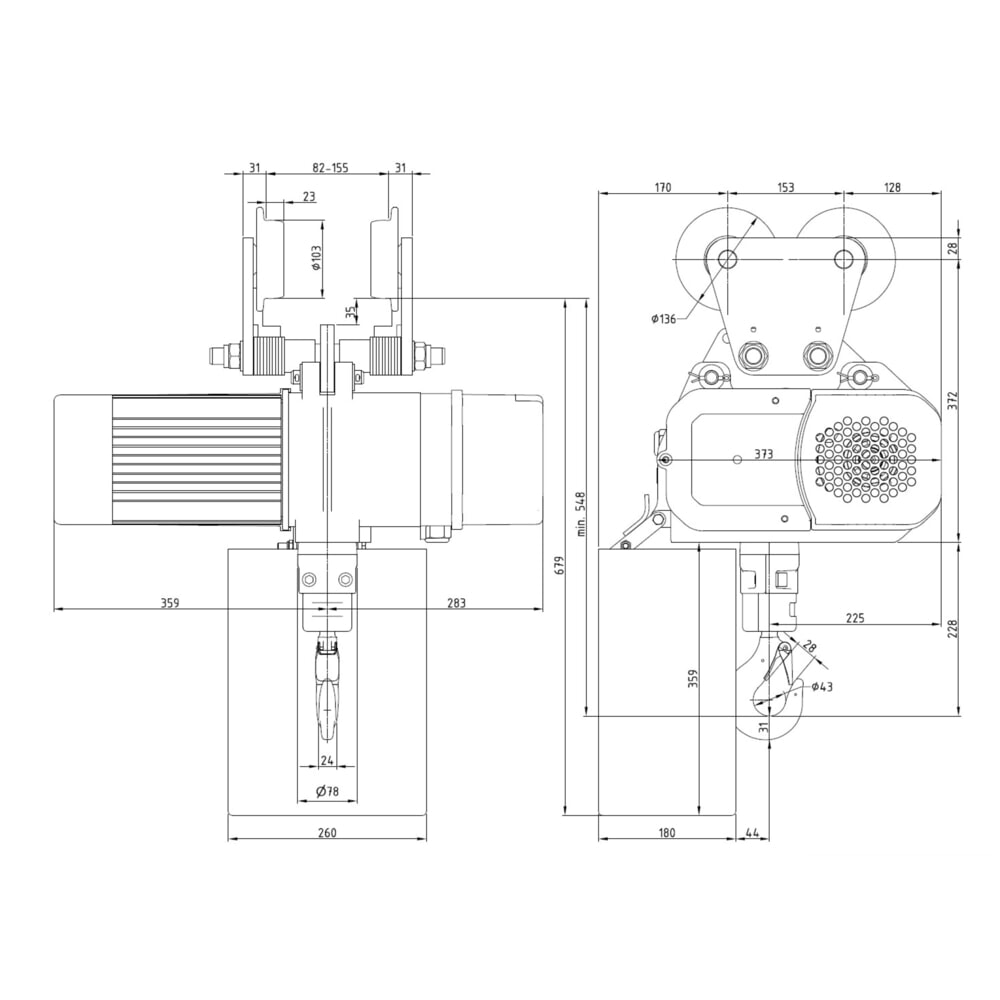 Zdjęcie produktu nr 7: Elektryczna wciągarka łańcuchowa LIFTKET S-Line z wózkiem jezdnym, udźwig 1600 kg, 8/2 m/min