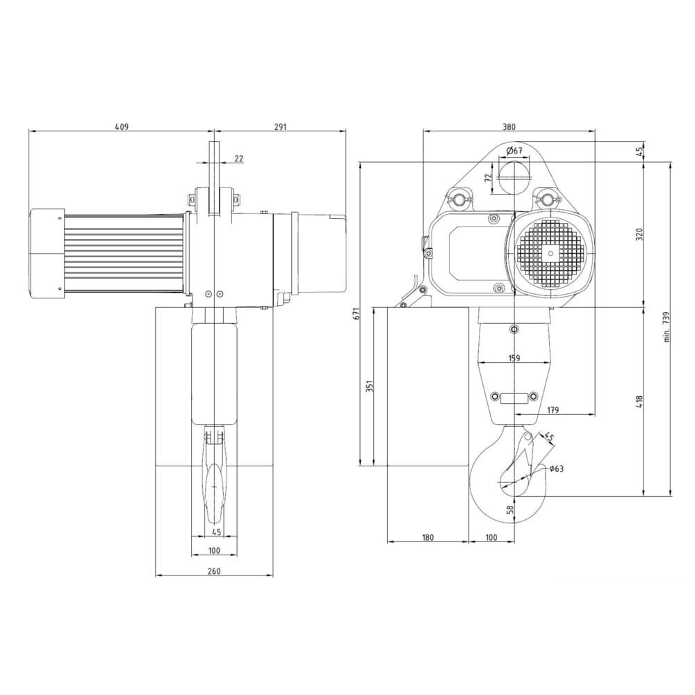 Zdjęcie produktu nr 6: Elektryczna wciągarka łańcuchowa LIFTKET S-Line z zawieszeniem jednootworowym, udźwig 5000 kg, 5/1,25 m/min