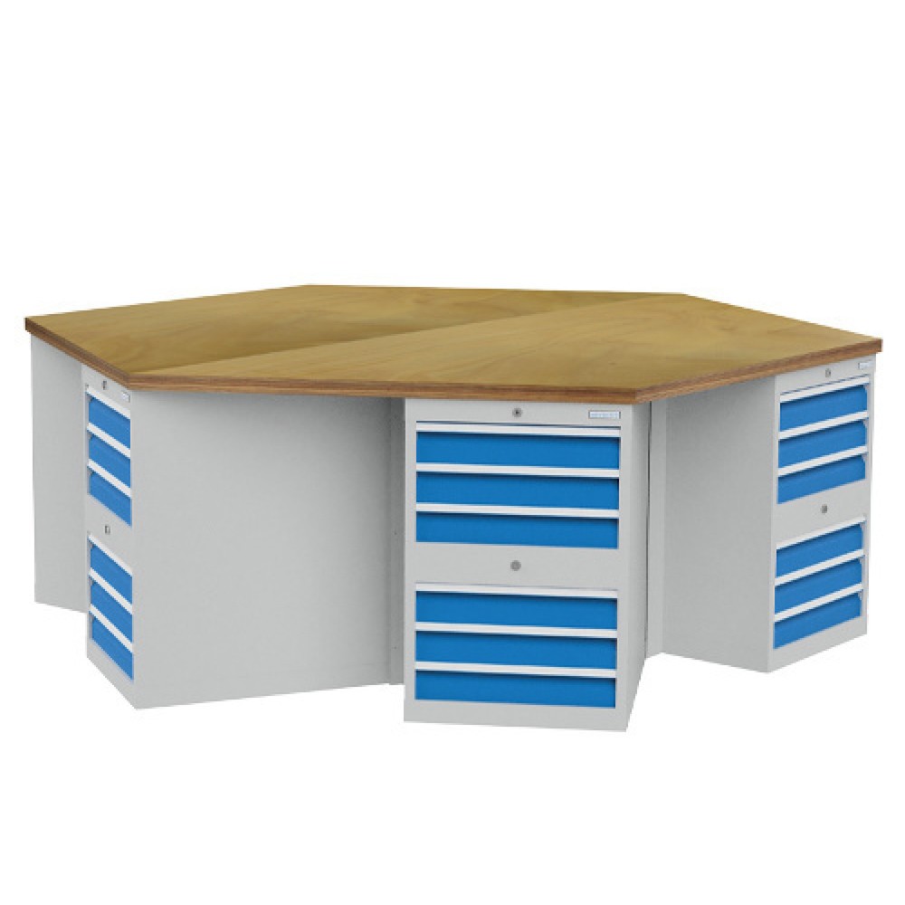 Zdjęcie produktu nr 1: Grupowa ława warsztatowa Bedrunka+Hirth R 18-24, z 36 szufladami, wys. x szer. x gł. 859 x 2500 x 2165 mm, kolor jasnoszary, kolor jasnoniebieski