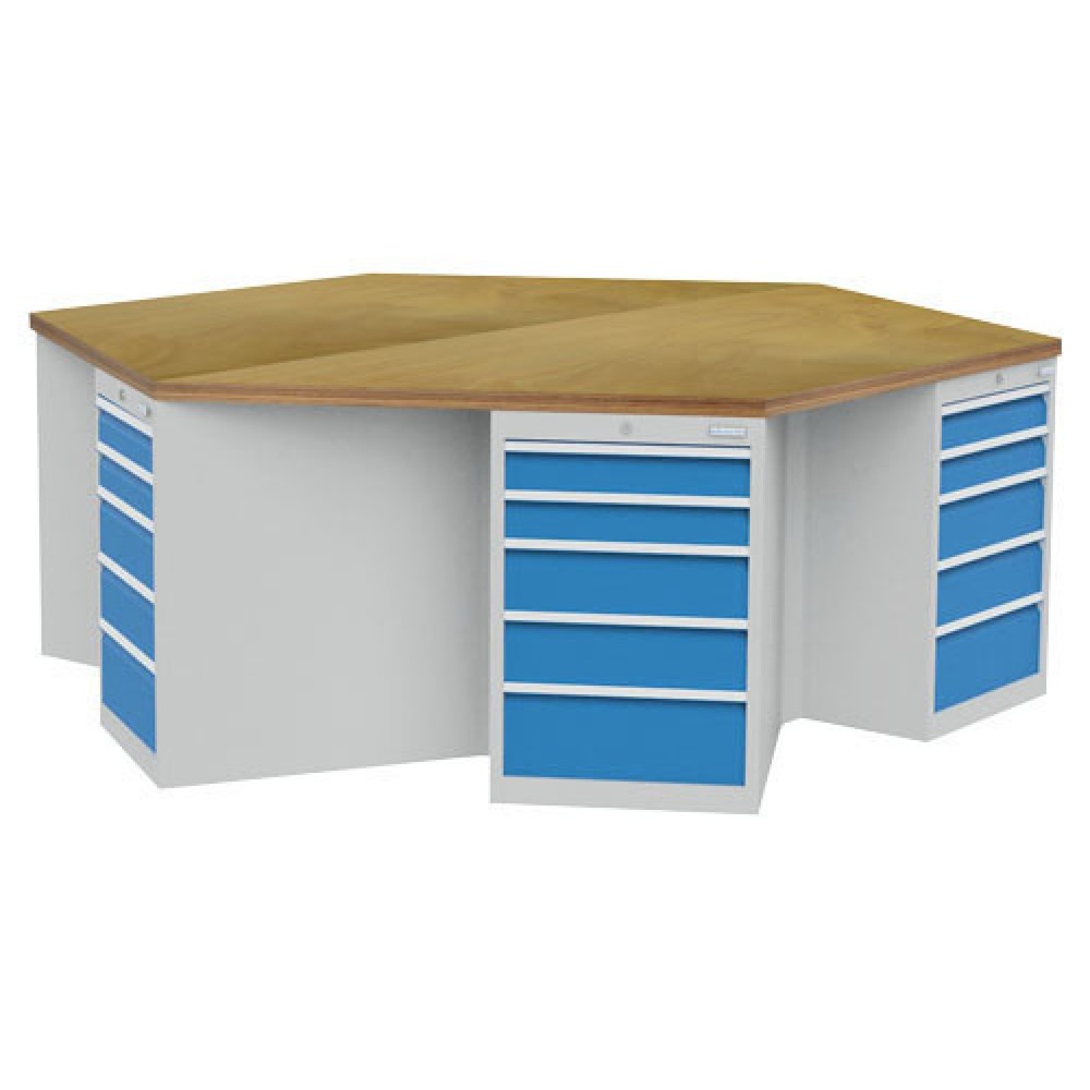 Zdjęcie produktu nr 1: Grupowa ława warsztatowa Bedrunka+Hirth R 18-24, z 30 szufladami, wys. x szer. x gł. 859 x 2500 x 2165 mm, kolor jasnoszary, kolor jasnoniebieski