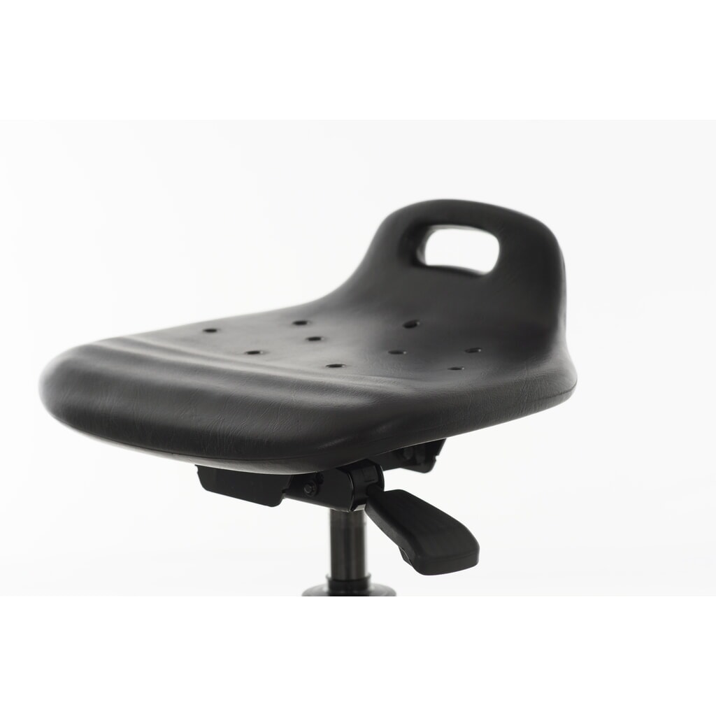 Taboret obrotowy HEMMDAL, siedzisko z PU z oparciem + uchwyt transportowy, wysokość siedziska 430–620 mm, ślizgacz podłogowy Zdjęcie produktu nr 3: Taboret obrotowy HEMMDAL, siedzisko z PU z oparciem + uchwyt transportowy, wysokość siedziska 430–620 mm, ślizgacz podłogowy