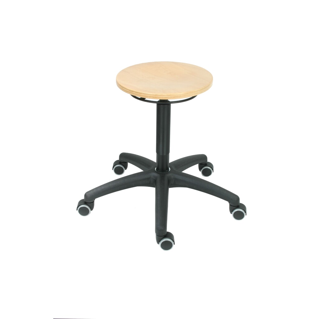 Zdjęcie produktu: Okrągły taboret HEMMDAL, siedzisko z buku, wysokość siedziska 430–620 mm, kółka
