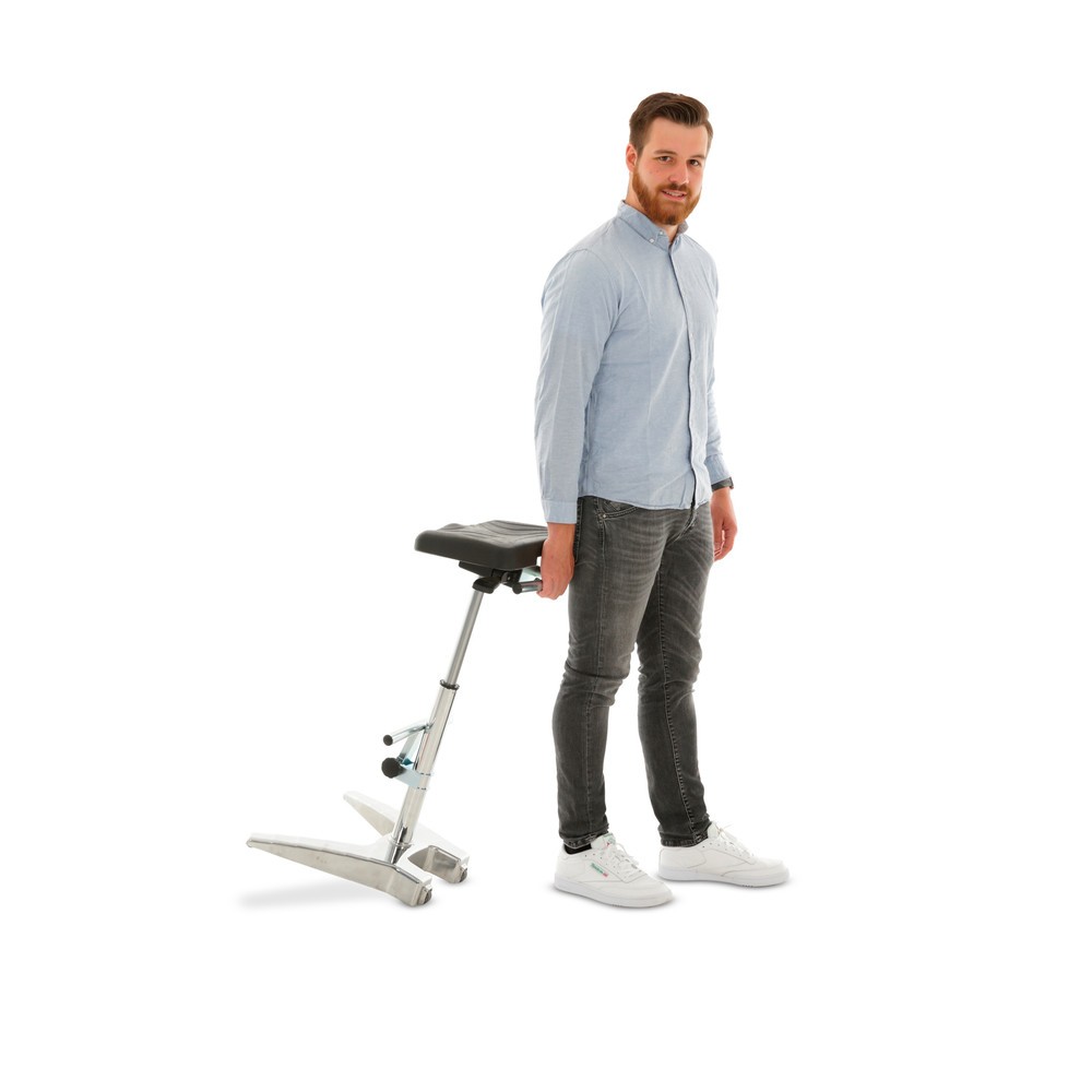 Zdjęcie produktu nr 3: Podpora do stania HEMMDAL XXL, bardzo szerokie siedzisko z PU + uchwyt transportowy, wysokość siedziska 700–880 mm, podnóżek