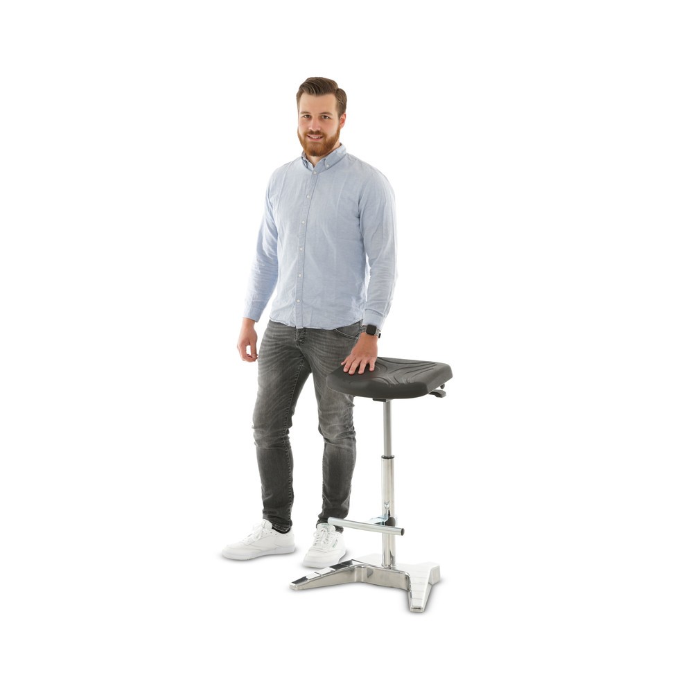 Zdjęcie produktu nr 4: Podpora do stania HEMMDAL XXL, bardzo szerokie siedzisko z PU + uchwyt transportowy, wysokość siedziska 700–880 mm, podnóżek