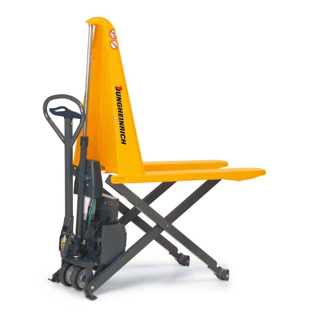 Zdjęcie produktu nr 1: Wózek paletowy z podnośnikiem nożycowym Jungheinrich AMX 10e, udźwig 1000 kg, długość wideł 1150 mm, pełna guma/nylon
