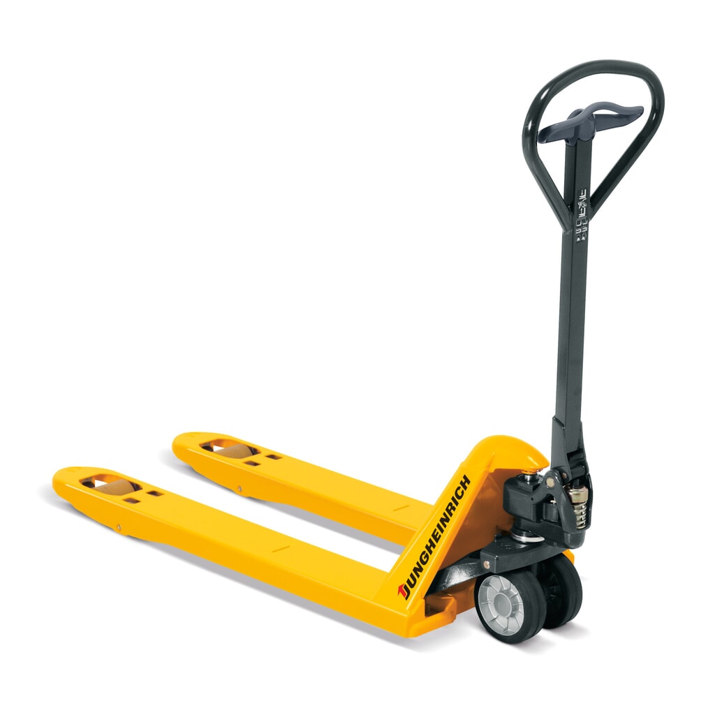 Zdjęcie produktu: Ręczny wózek paletowy Jungheinrich AM 22 z funkcją szybkiego unoszenia, udźwig 2200 kg, specjalna szerokość nośna wideł 680 mm, długość wideł 950 mm, pełna guma/poliuretan