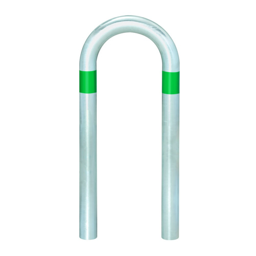 Zdjęcie produktu nr 1: Kabłąk ochronny do kolumn ładowania, Ø 60 mm, szer. x wys. 360 x 500 mm, do osadzania w betonie, zielone pierścienie odblaskowe