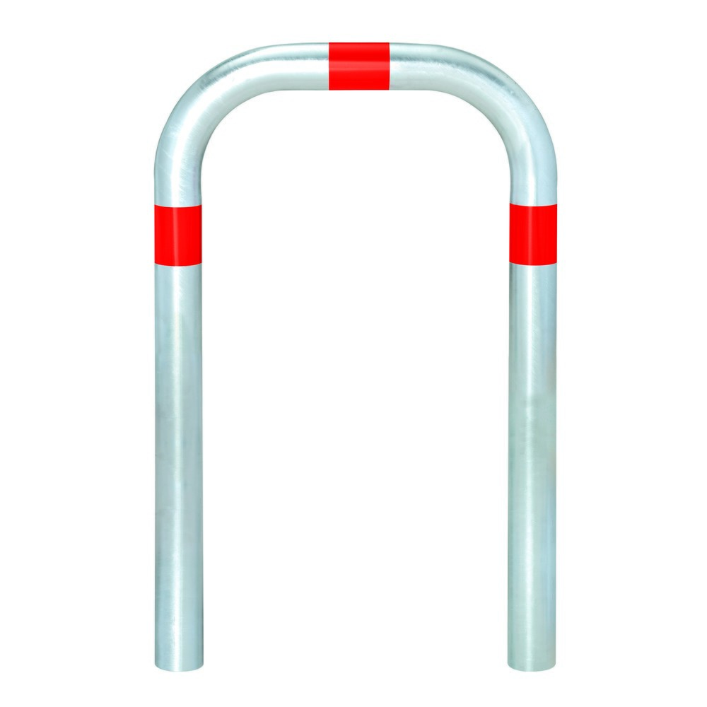 Zdjęcie produktu nr 1: Kabłąk ochronny do kolumn ładowania, Ø 60 mm, szer. x wys. 500 x 500 mm, do osadzania w betonie, czerwone pierścienie odblaskowe