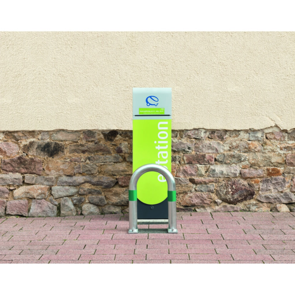 Kabłąk ochronny do kolumn ładowania, Ø 60 mm, szer. x wys. 500 x 500 mm, do osadzania w betonie, niebieskie pierścienie odblaskowe Zdjęcie produktu nr 3: Kabłąk ochronny do kolumn ładowania, Ø 60 mm, szer. x wys. 500 x 500 mm, do osadzania w betonie, niebieskie pierścienie odblaskowe
