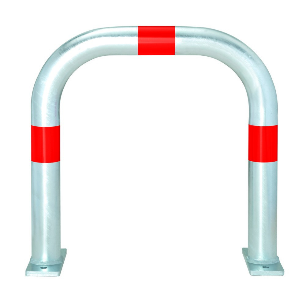 Zdjęcie produktu nr 1: Kabłąk ochronny do kolumn ładowania, Ø 60 mm, szer. x wys. 500 x 500 mm, do mocowania kołkowego, czerwone pierścienie odblaskowe