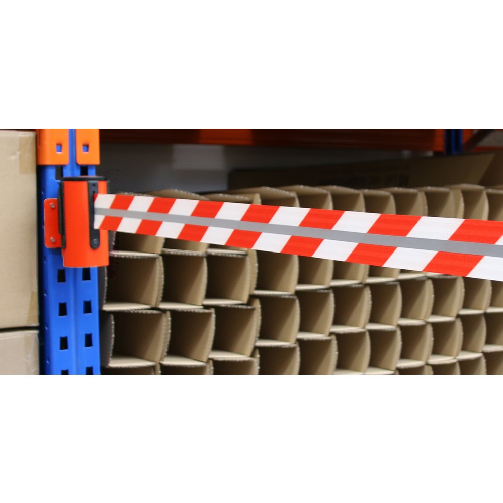 Zdjęcie produktu nr 4: Kaseta taśmy RS-GUIDESYSTEMS® GLW 45-D REFLECTO, montaż ścienny, długość 2,3 m, szerokość 50 mm, obudowa czerwona, taśma czerwono-biała