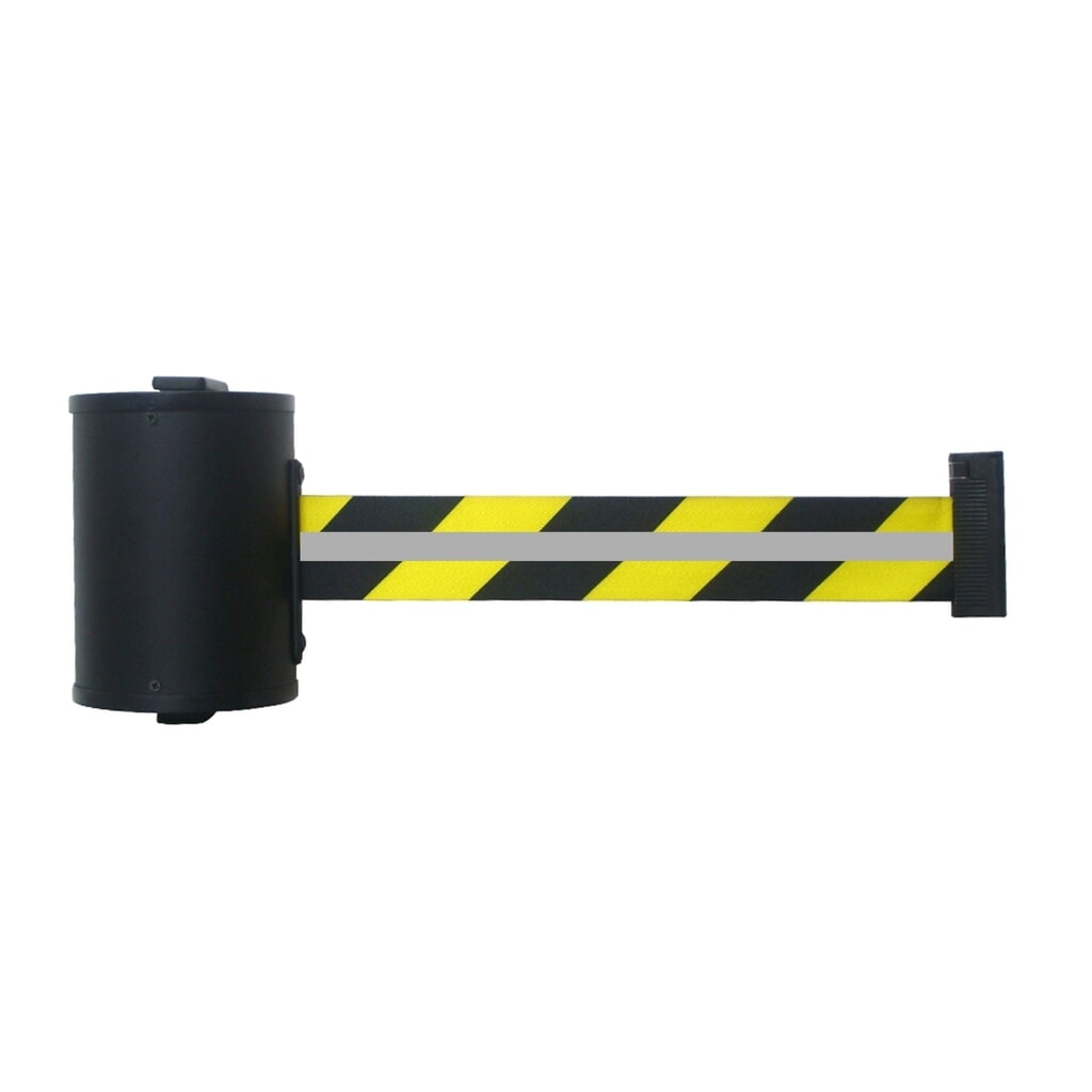 Zdjęcie produktu: Kaseta taśmy RS-GUIDESYSTEMS® GLW 700 REFLECTO, montaż ścienny, długość 7 m, szerokość 50 mm, obudowa czarna, taśma czarno-żółta