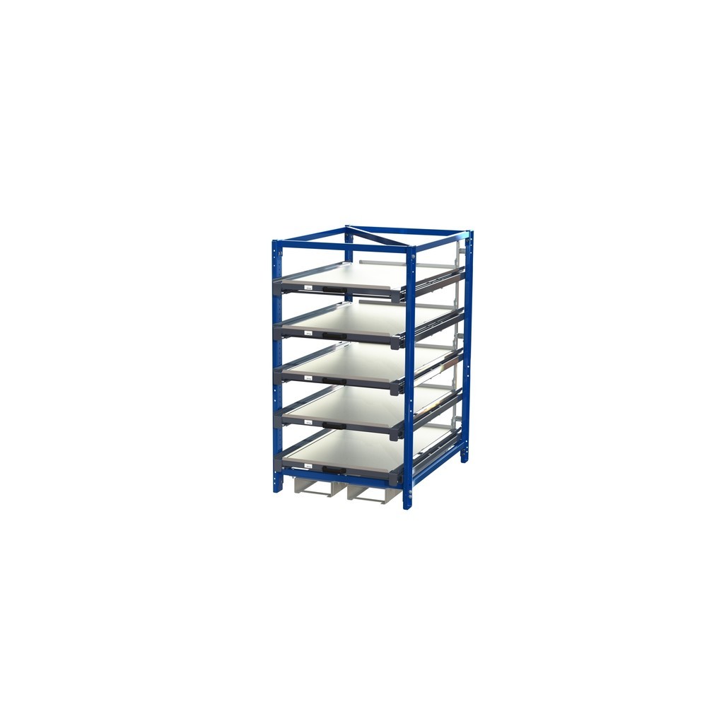 Zdjęcie produktu nr 1: Kompaktowy regał wysuwny z 5 szufladami (półkami), obciążenie półki 150 kg, wysokość 1700 mm, z kieszeniami do wprowadzania wideł
