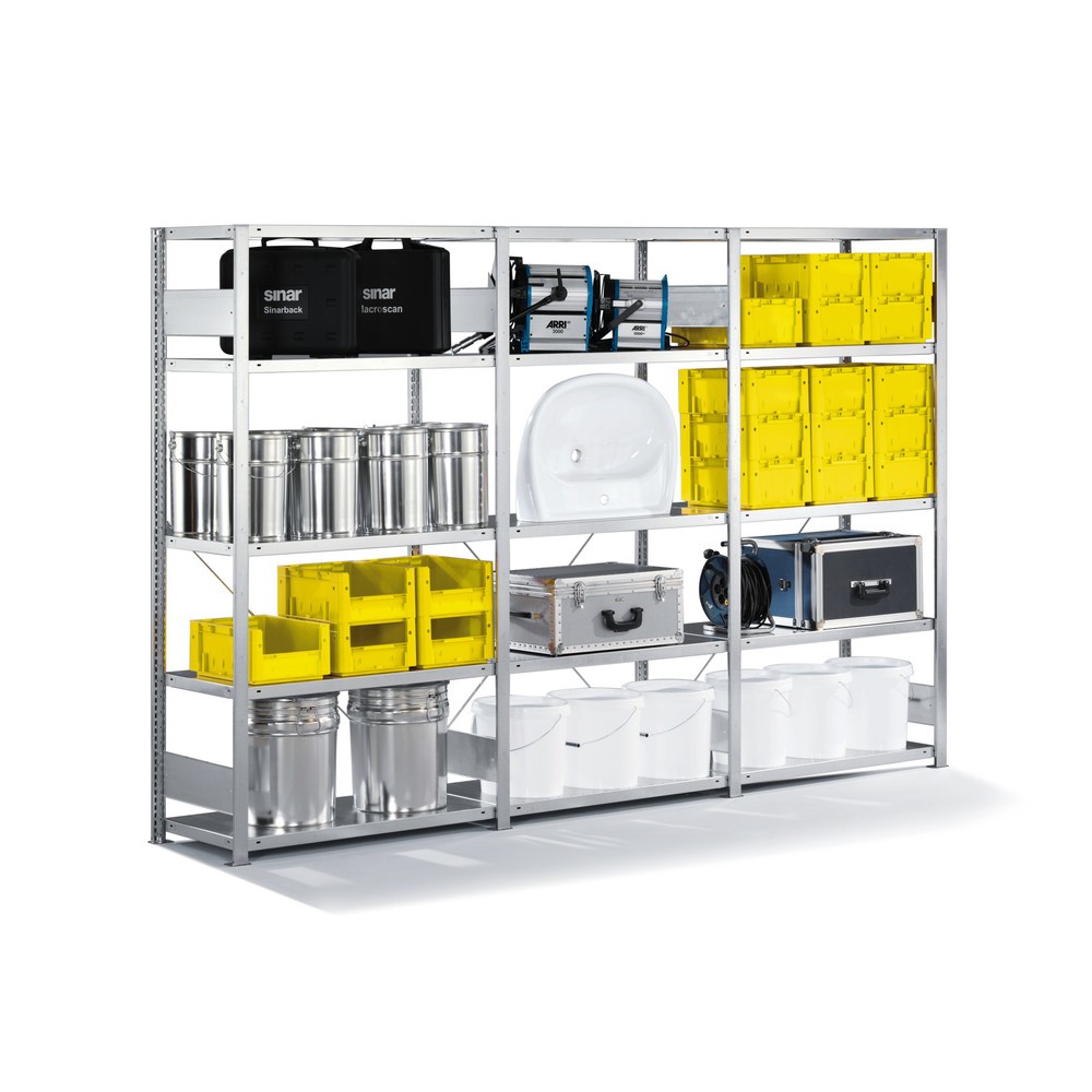 Zdjęcie produktu nr 1: Kompletny pakiet: regał półkowy META, obciążenie półki 230 kg, ocynkowany, wys. x szer. x gł. 2000 x 3000 x 300 mm