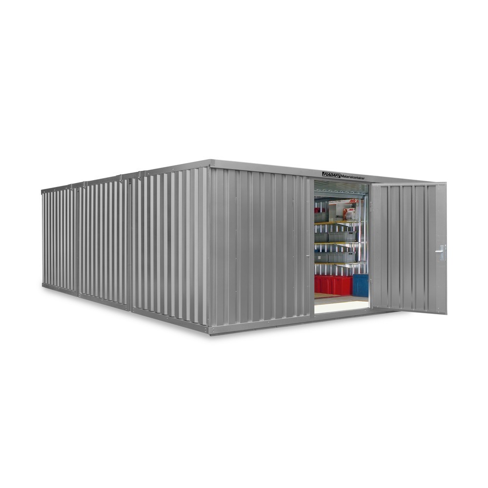Zdjęcie produktu nr 1: Kontener na materiały łączony, 3 moduły, wys. × szer. × gł. 2150 × 5080 × 6520 mm, wstępnie zmontowany, podłoga drewniana, lakierowany, jasnoszary