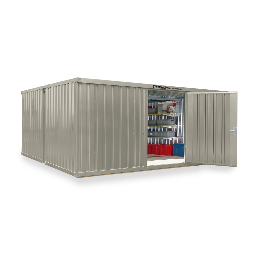 Kompozycja kontenera materiałowego FLADAFI®, lakierowana, 2 moduły, wys. × szer. × gł. 2150 × 5080 × 4340 mm, wstępnie zmontowana, podłoga drewniana, kolor szarobiały Zdjęcie produktu nr 1: Kompozycja kontenera materiałowego FLADAFI®, lakierowana, 2 moduły, wys. × szer. × gł. 2150 × 5080 × 4340 mm, wstępnie zmontowana, podłoga drewniana, kolor szarobiały