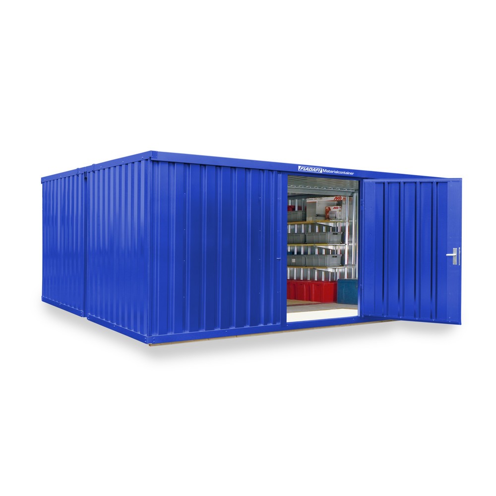 Zdjęcie produktu nr 1: Kontener na materiały łączony, 2 moduły, wys. × szer. × gł. 2150 × 5080 × 4340 mm, wstępnie zmontowany, podłoga drewniana, lakierowany, niebieski gencjanowy